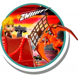 Famosa - ACTION HEROES Dino Camp AtaX, Campo scientifico, con trappole, dinosauri e personaggio, ACN02010