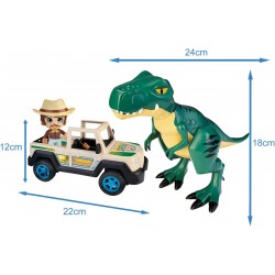Famosa - ACTION HEROES Dino Explorer 4 X 4, Jeep con ruote larghe, personaggio e dinosauro T-REX, ACN10010