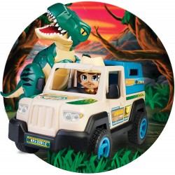 Famosa - ACTION HEROES Dino Explorer 4 X 4, Jeep con ruote larghe, personaggio e dinosauro T-REX, ACN10010