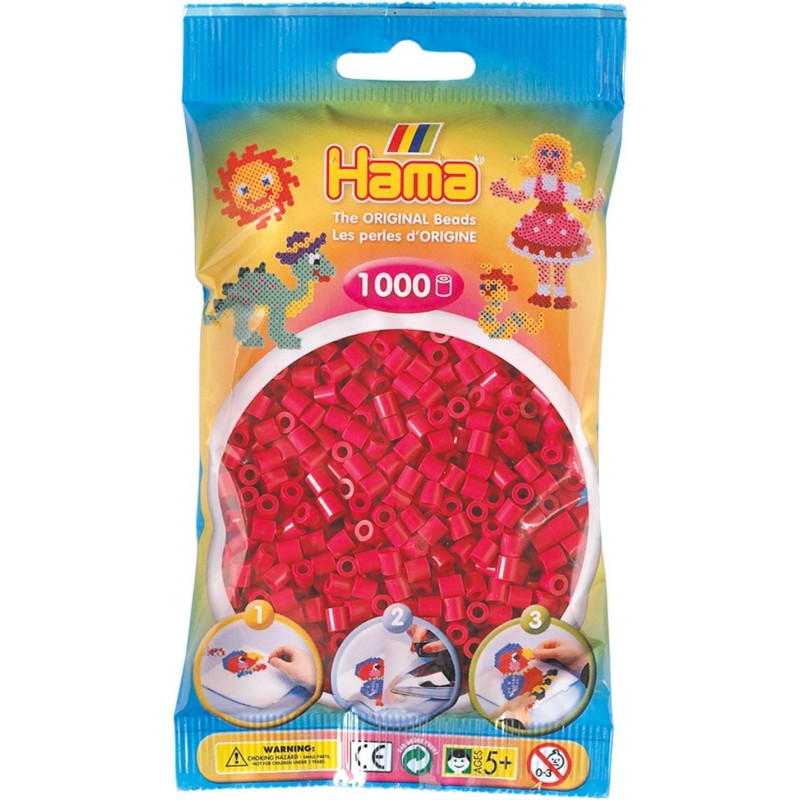Hama - Bustina Perline, 1000 Pezzi, Colore: Rosso Lampone - AMA207-29