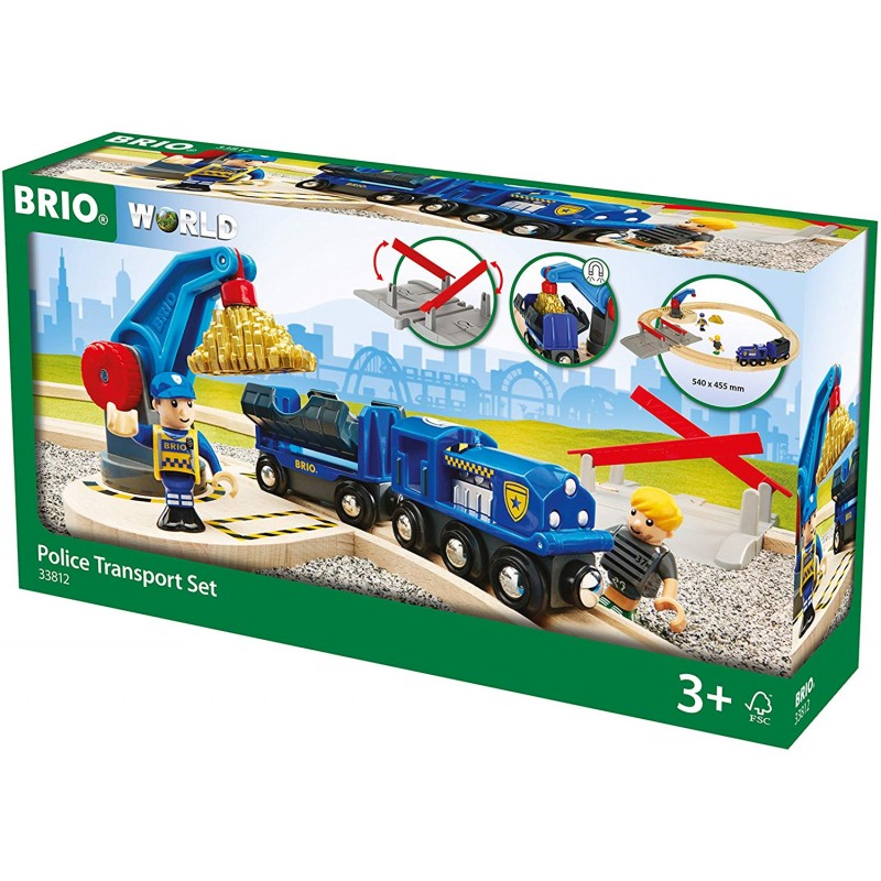 brio- set ferroviario della polizia-binari in legno treno in plastica con personaggi e accessori, 33812