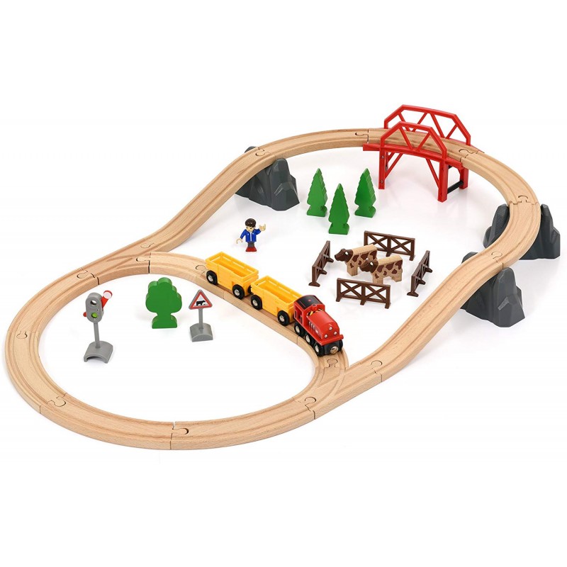 brio world ab 33909 – country side hill set, stazione ferroviaria set, multicolore