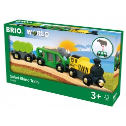 brio treno per safari con rinoceronte, multicolore, 33964