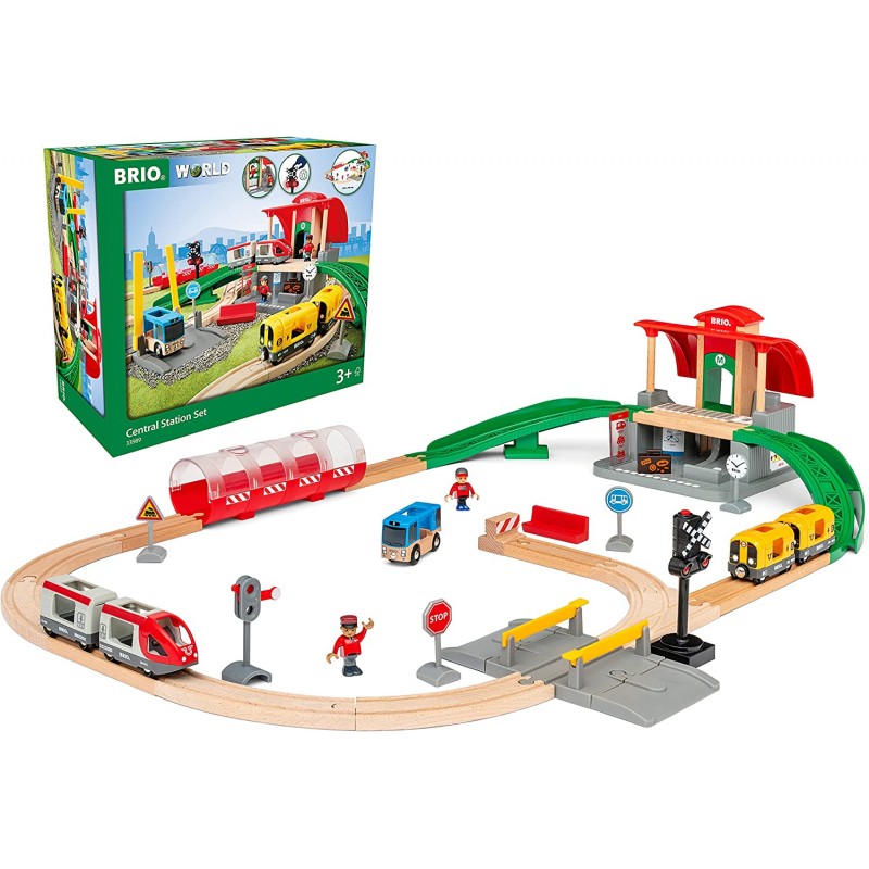 BRIO - 33989 Set Stazione Centrale, Include Binari, BRIO World Ferrovie, 37 Pezzi - BRIO33989