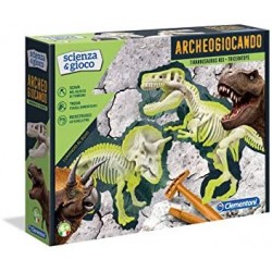 Clementoni- Archeogiocando T-Rex & Triceratopo Gioco Scientifico, Multicolore, 13984