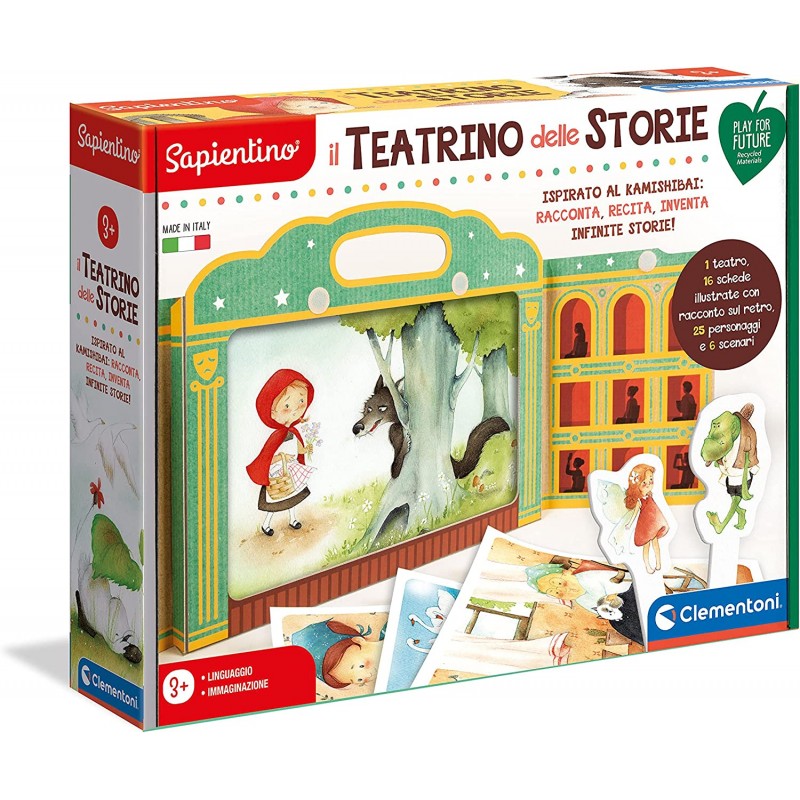 Clementoni - Sapientino Il Teatrino delle Storie, Gioco Educativo 3 anni, Teatrino per Bambini Kamishibai in Cartone 100% Ricicl