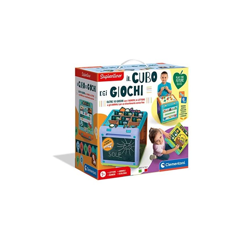 Clementoni Sapientino-Il cubo dei Giochi-Play for Future-Materiali 100% riciclati-Made in Italy, 3 Anni+, 16255