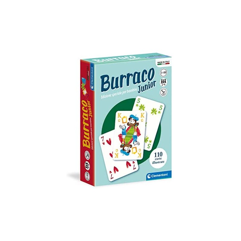 Clementoni- Carte da Gioco-Burraco Junior-Made in Italy-Giochi per Tutta la Famiglia (Versione in Italiano), 7 Anni+, 16291