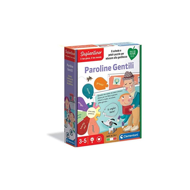 Clementoni Sapientino Le paroline magiche Gioco educativo 3 Anni (Versione in Italiano), Cartone 100% Riciclato, Play for Future