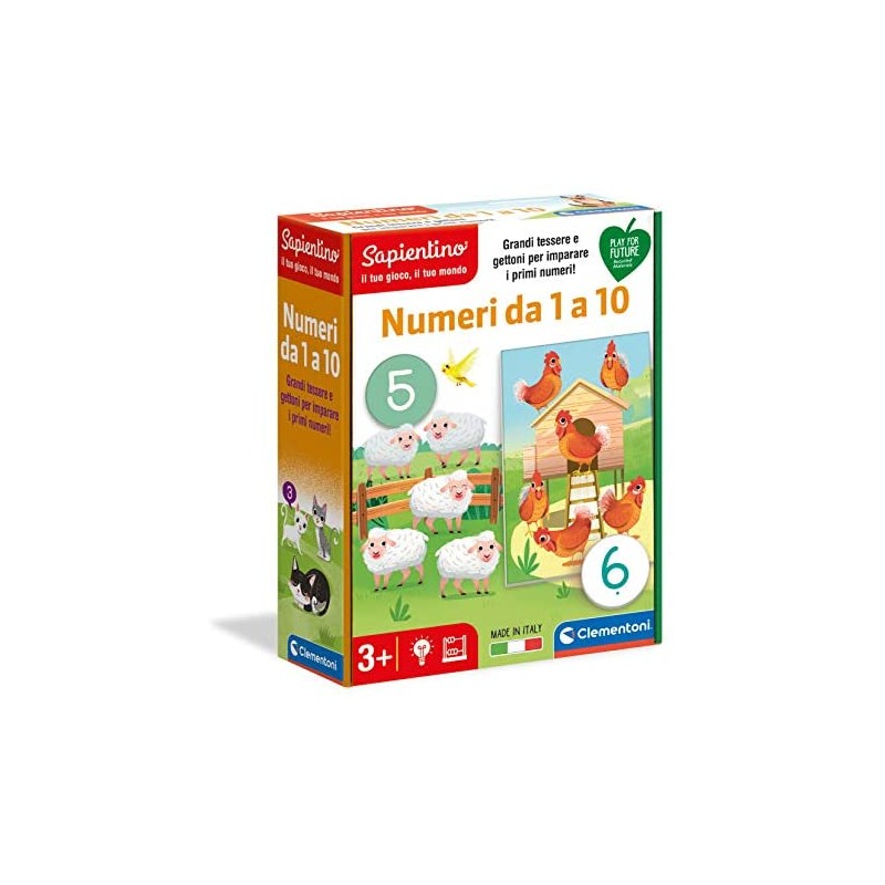 Clementoni Sapientino Numeri da 1 a 10 Gioco educativo 3 Anni (Versione in Italiano), Cartone 100% Riciclato, Play for Future Ma