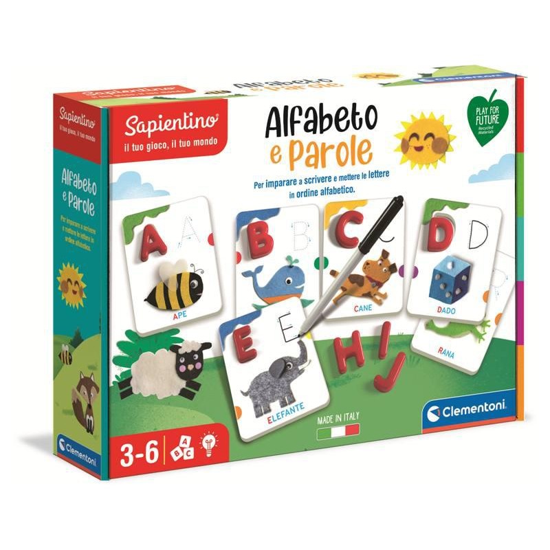 Clementoni- Sapientino-Alfabeto e Parole, Gioco educativo 3 Anni per  Imparare Le Lettere, Sviluppo linguaggio-Materiali 100% ric