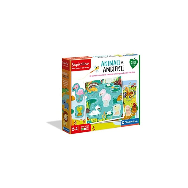 Clementoni Sapientino-Animali e Ambienti, flashcard-Gioco educativo 2 Anni-Materiali 100% riciclati-Play for Future-Made in Ital