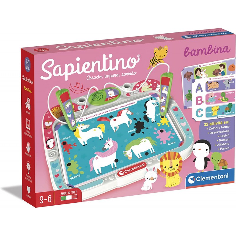 Clementoni - Sapientino Bambina-Banchetto con Schede attività E Penne Interattive, Gioco Educativo 3 Anni, Elettronico (Versione