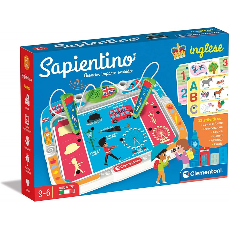 Clementoni - Sapientino Inglese-Banchetto con Schede attività E Penne Interattive, Gioco Educativo 3 Anni, Elettronico (Versione