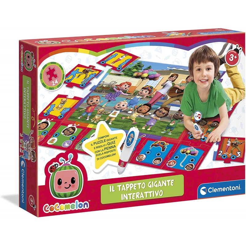 Clementoni - Tappeto Gigante Cocomelon - Maxi 24 Pezzi, Puzzle con Penna interattiva (batterie Incluse), Gioco educativo elettro