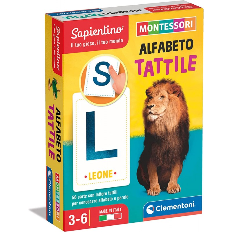 Clementoni - Sapientino Montessori, Carte Alfabeto Tattile, gioco Montessori 3 anni, flashcard alfabeto e lettere, propedeutico 