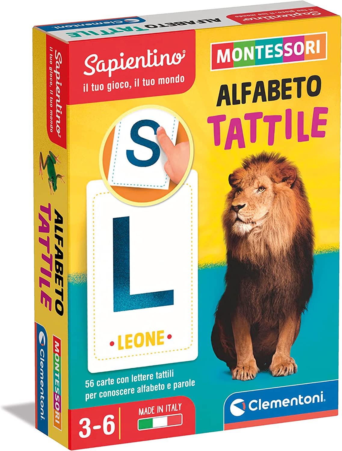 Clementoni - Sapientino Montessori, Carte Alfabeto Tattile, gioco Montessori  3 anni, flashcard alfabeto e lettere, propedeutico