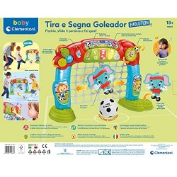 Clementoni- Tira e Segna Goleador Evolution, Porta Calcio per Bambini 18 Mesi-Gioco elettronico e interattivo, Centro attività, 