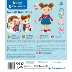 Clementoni - Olivia, My Soft Doll - Bambola Stoffa 100% Lavabile, Prima Bambola Bambina Con Accessori - CL17737