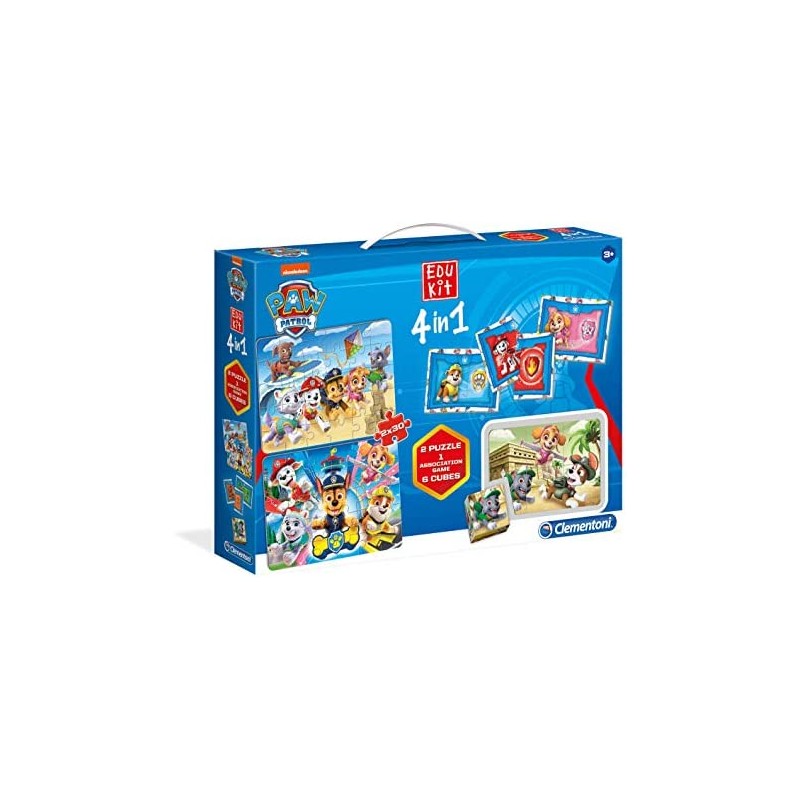 Clementoni - 18097 - Edukit 4 in 1 - Paw Patrol (memo, 2 puzzle da 30 pezzi, cubi) - Made in Italy - Memory - Gioco di Memoria e