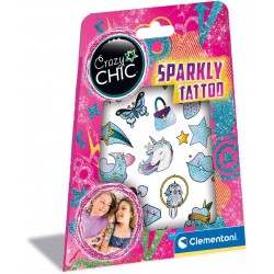 Clementoni - Crazy Chic - Sparkly Tattoo - tatuaggi glitterati amicizia, kit tatuaggi temporanei bambini, tattoo adesivi imperme