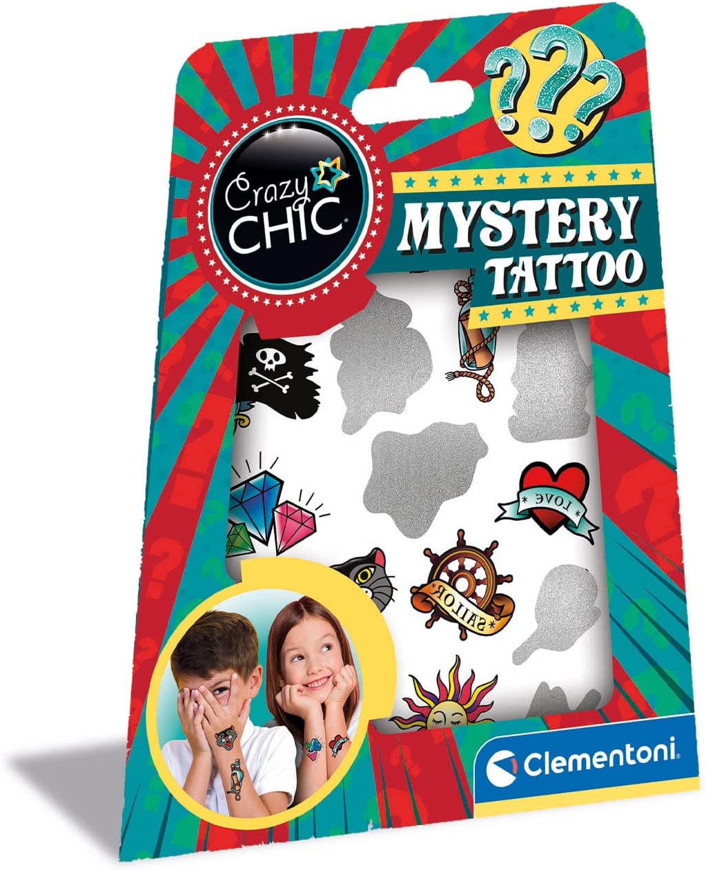 Clementoni - Crazy Chic - Mystery Tattoo - kit tatuaggi temporanei bambini,  tattoo adesivi impermeabili, tattoo stickers - CL186