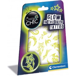 Clementoni - Crazy Chic - Glow In The Dark Tattoo - tatuaggi fluorescenti, kit tatuaggi temporanei bambini - CL18687