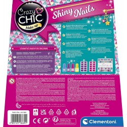 Clementoni - Crazy Chic - Shiny Nails - Kit finte, Set Bambina 6 Anni Decora Unghie Fluorescenti, Trousse smalti, Regalo per Man
