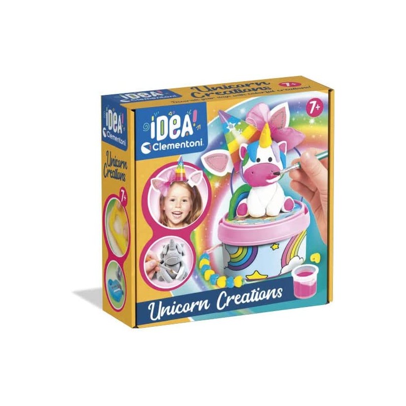Clementoni - Idea-Surprise Box - Rainbow & Unicorn - lavoretti creativi, Kit Pittura Tema Unicorno, 4 Diverse creazioni - CL1869