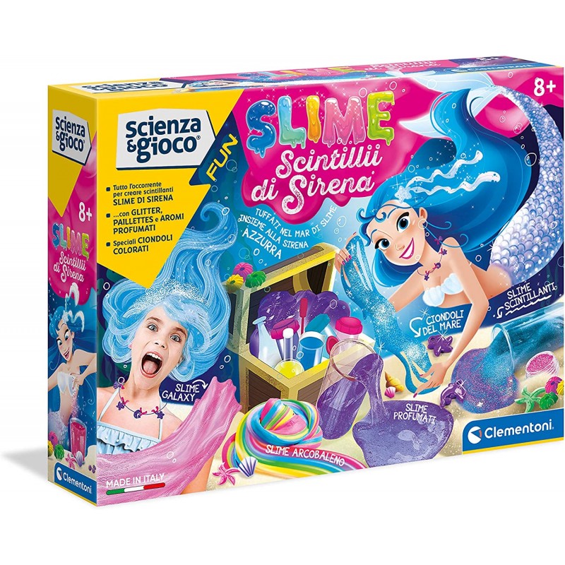 Clementoni - Scienza e Gioco Fun, Slime Scintillii di Sirena, Gioco Scientifico Laboratorio Slime Esperimenti, Fabbrica Slime, K