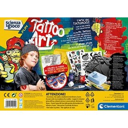 Clementoni- Scienza Fun-Tattoo Art, Gioco Fabbrica Tatuaggi, Laboratorio scientifico 8 Anni, Manuale in Italiano, Made in Italy,