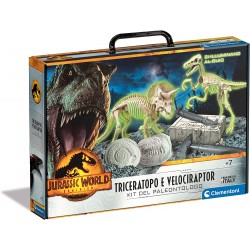 Clementoni - Jurassic World 3 Dominion - Triceratopo e Velociraptor - Dinosauri, Kit Fossili da Scavare E Assemblare, Gioco Scie