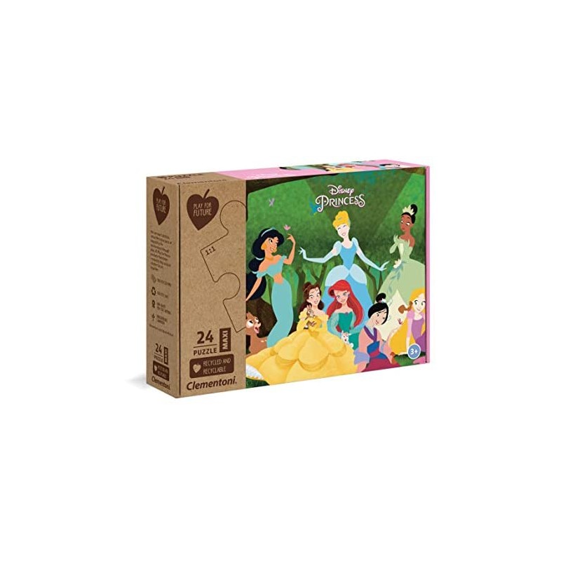 Clementoni- Disney Princess Play for Future Princess-24 Pezzi-Materiali 100% riciclati-Made in Italy, Puzzle Bambini 3 Anni+, 20