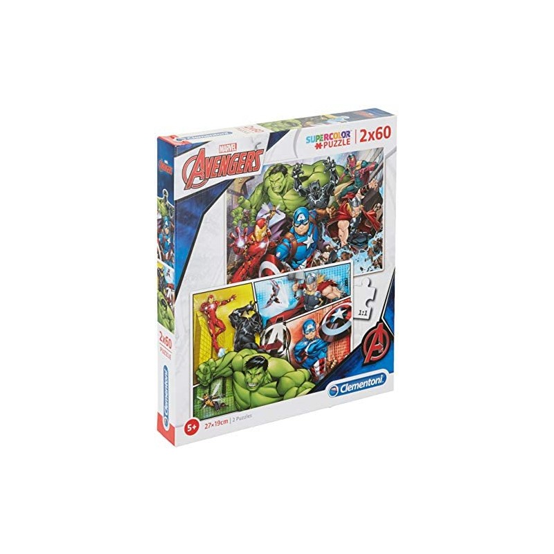 Clementoni 21605-Puzzle Supercolor The Avengers, 2 x 60 pezzi, Multicolore, 21605