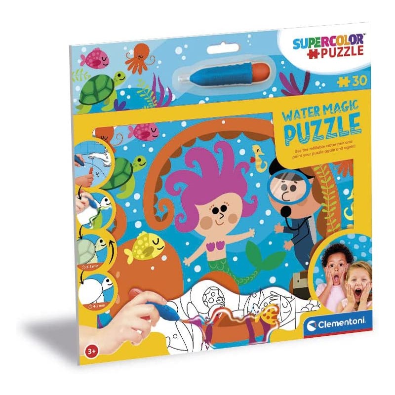 Clementoni - Puzzle Water Magic Sirena 30 pz, colorare (Pittura ad Acqua), Pen - CL22709