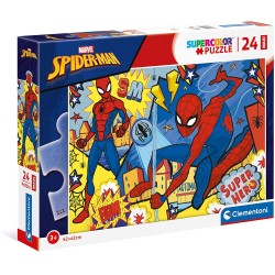 Clementoni- Spiderman Supercolor Marvel Spiderman-24 Maxi Pezzi-Made in Italy, Puzzle Bambini 3 Anni+, Multicolore, 24216