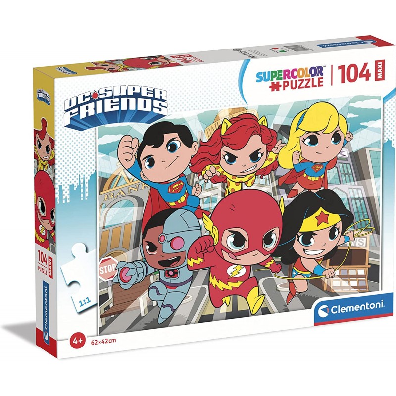 Clementoni - Puzzle Maxi Suprefriends DC Comics 104 pz Supercolor Medium - CL25720