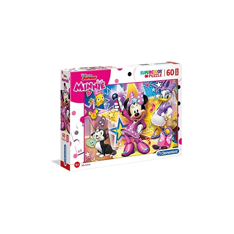 Clementoni Mickey e Friends Supercolor Puzzle-Minnie Happy Helper-60 pezzi Maxi, Multicolore, 26443