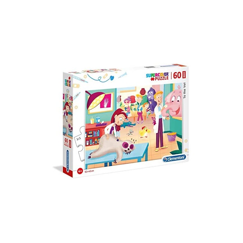 Clementoni- Supercolor Puzzle-La Veterinaria-60 Pezzi Maxi, Multicolore, 26446