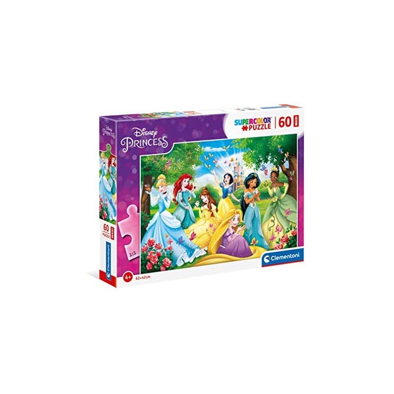 Clementoni Disney Princess Supercolor Princess-60 maxi pezzi-Made in Italy, puzzle bambini 4 anni+, Multicolore, 26471