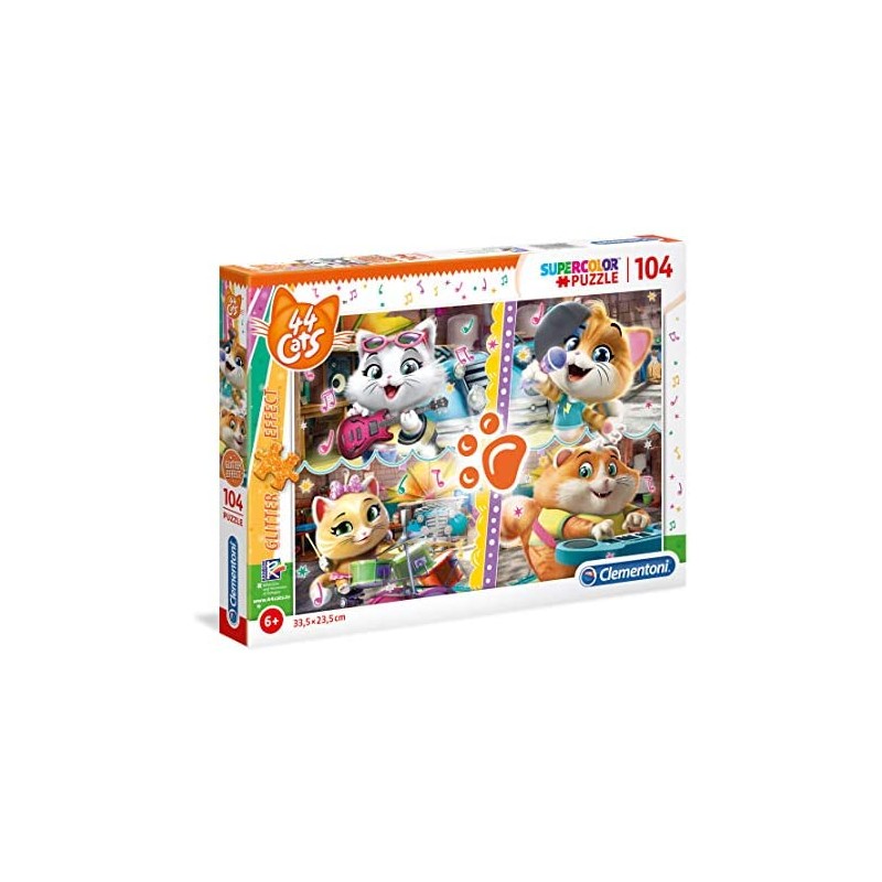 Clementoni - 27539 - Glitter Puzzle - 44 Gatti - 104 Pezzi - Made In Italy - Puzzle Bambini 6 Anni +