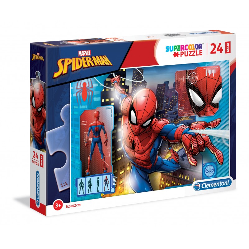 Clementoni- Supercolor Puzzle-Spider Man-24 Pezzi Maxi, Multicolore, 28507