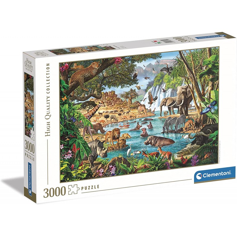 Clementoni - High Quality Collection African Waterhole - 3000 Pezzi, Puzzle paesaggi, Medium - CL33551