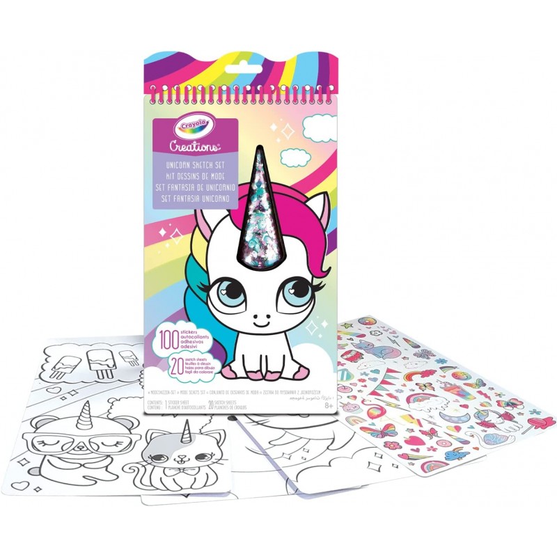 Crayola - Creations, Set Fantasia Unicorno, Album con 20 Pagine da Colorare e 100 Adesivi - CRA041174