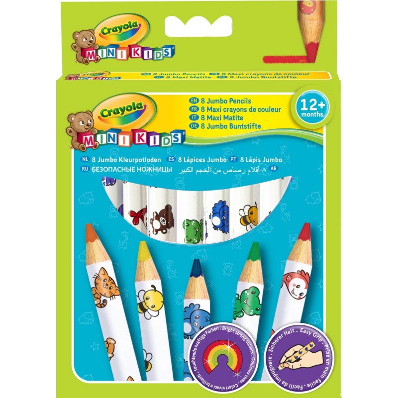 Crayola - Mini Kids, Maxi Matite a Forma Esagonale, 8 Pezzi, Età 12 Mesi, Pastelli colorati Prima Infanzia - CRA3678