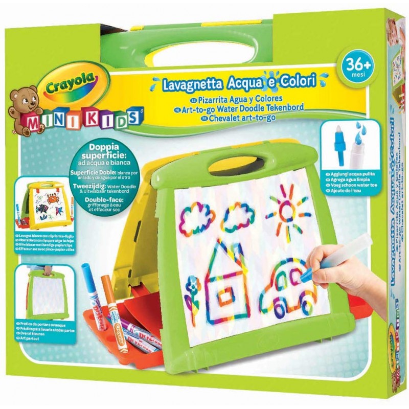 Crayola Mini Kids Lavagnetta Acqua & Colori, Doppia Superficie ad Acqua e Bianca per Pennarelli, da 36 Mesi, Multicolore, 5074-0