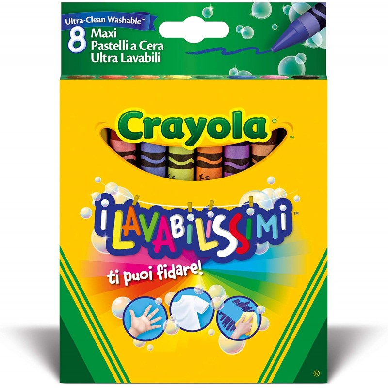 CRAYOLA-I Lavabilissimi Maxi Pastelli a Cera Ultra-Lavabili, per Scuola e Tempo Libero, Colori Assortiti, 8 Pezzi, 52-3282