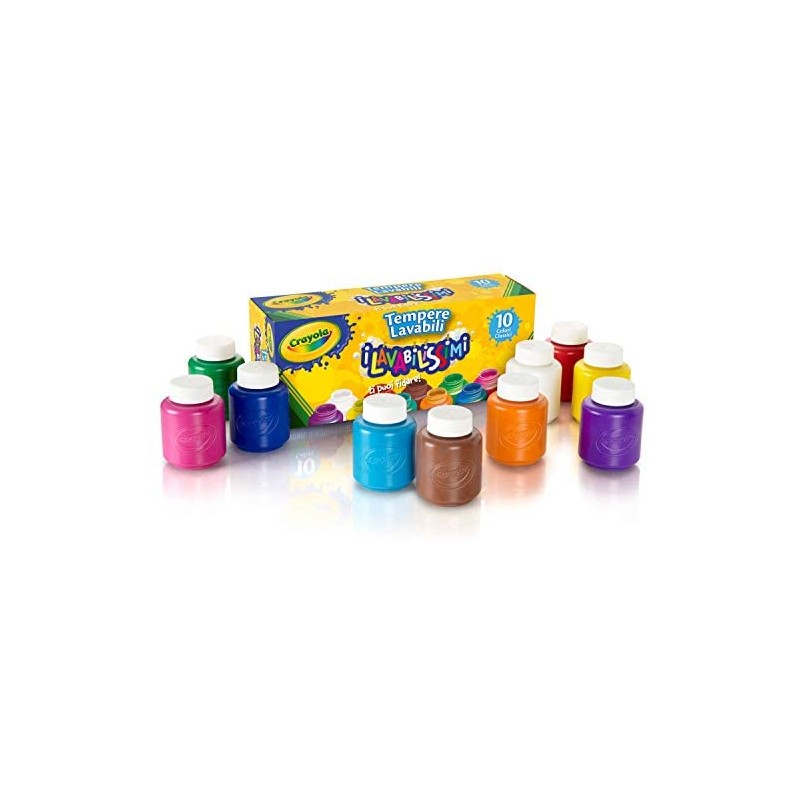 CRAYOLA - I Lavabilissimi Tempere Lavabili in Barattolini Richiudibili, Pronte all Uso, per Scuola e Tempo Libero, 10 Colori Cla