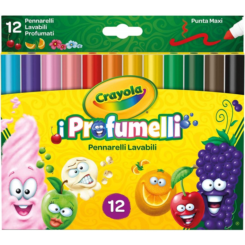 CRAYOLA-I Profumelli Pennarelli Lavabili Profumati, Punta Maxi, per Scuola e Tempo Libero, Colori Assortiti, 12 Pezzi, 58-8337