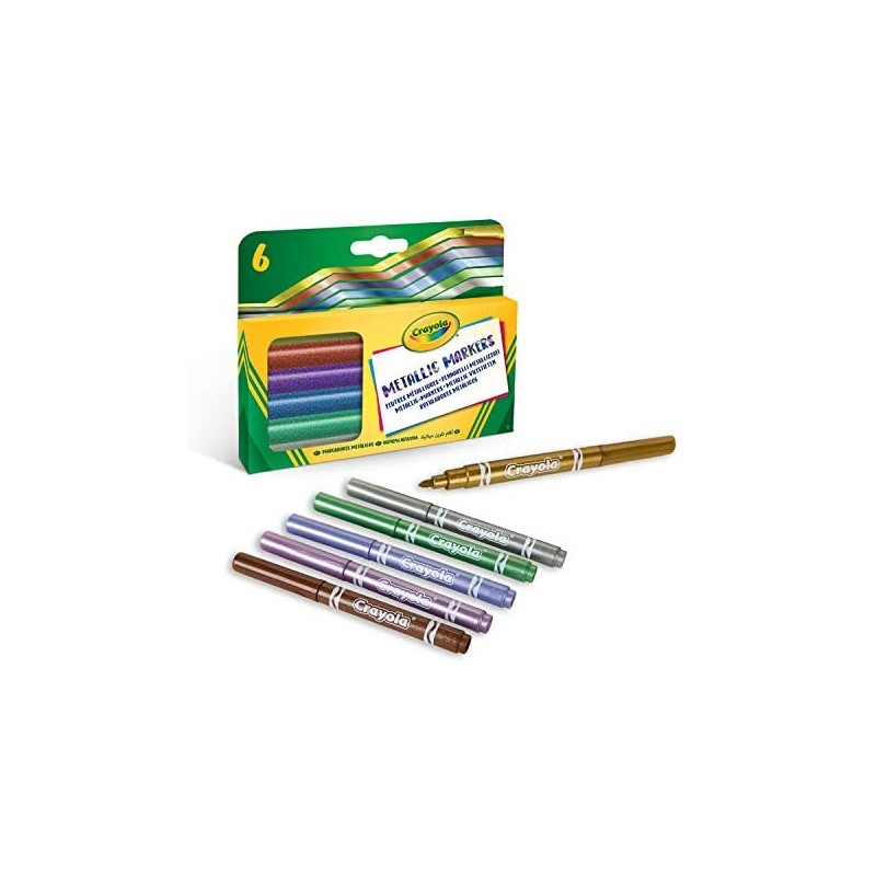 CRAYOLA- Pennarelli Effetti Metallizzati, Confezione da 6, Colori  Assortiti, per Progetti Creativi a Casa e a Scuola